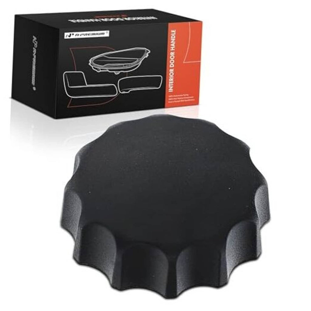 Black seat recline adjust knob with textured, ridged grip and rounded top