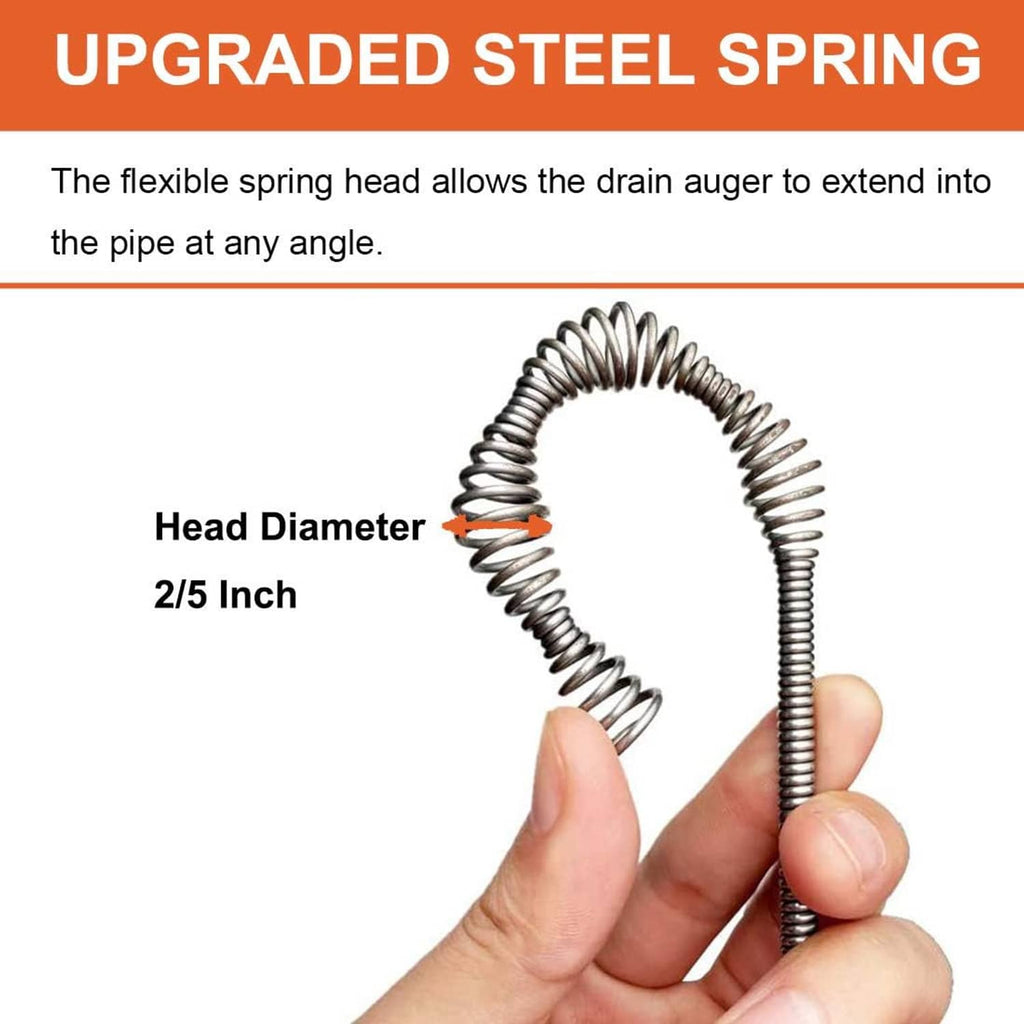 Flexible steel spring head for a drain auger, tightly coiled snake end.