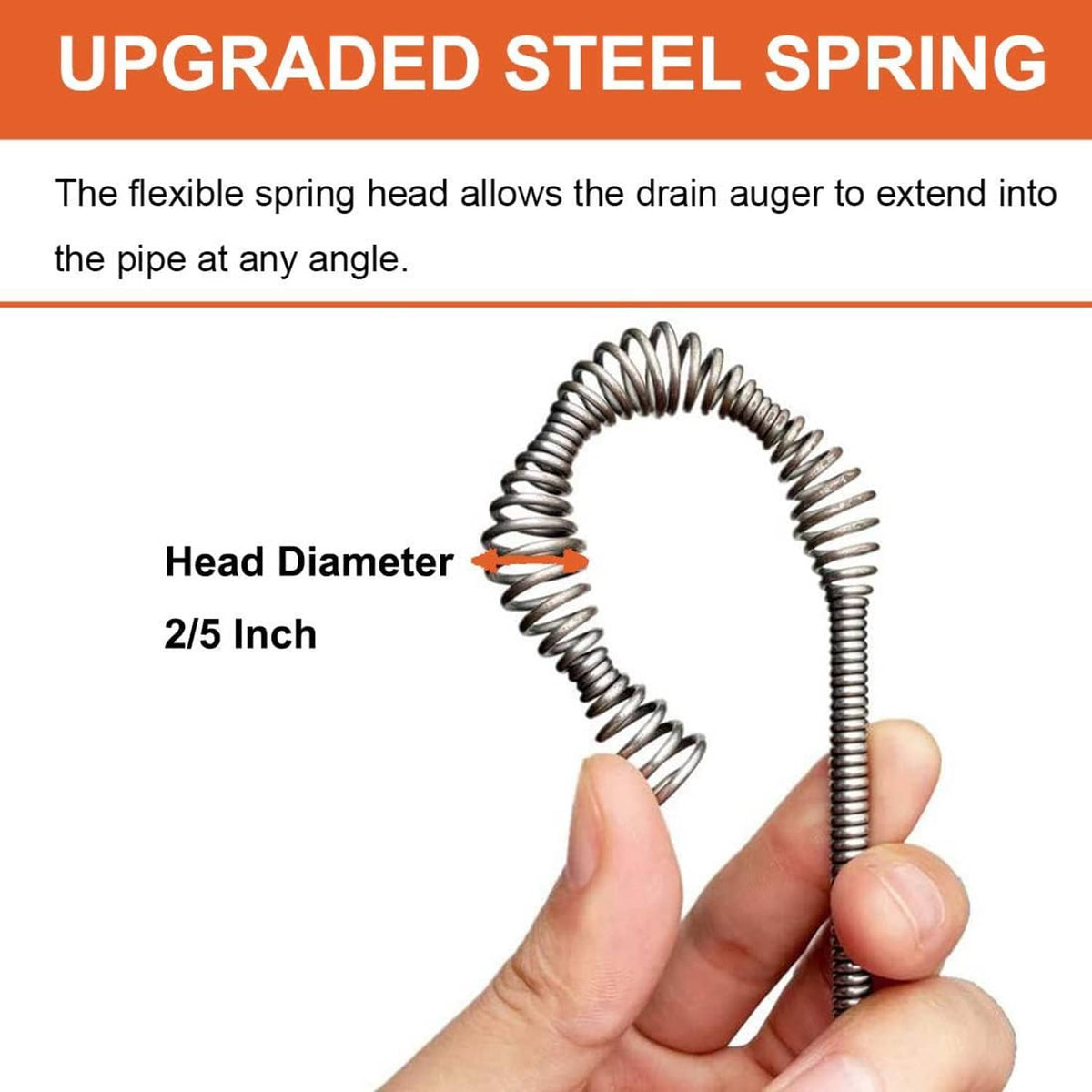 Flexible steel spring head for a drain auger, tightly coiled snake end.