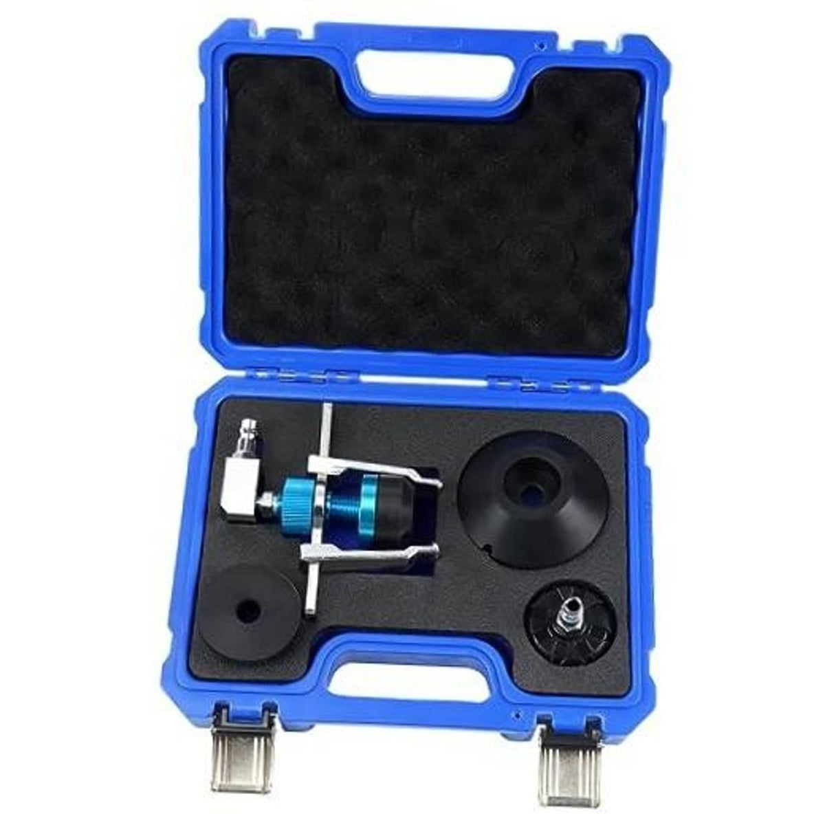 Brake master cylinder adapter kit with adapters in blue storage case