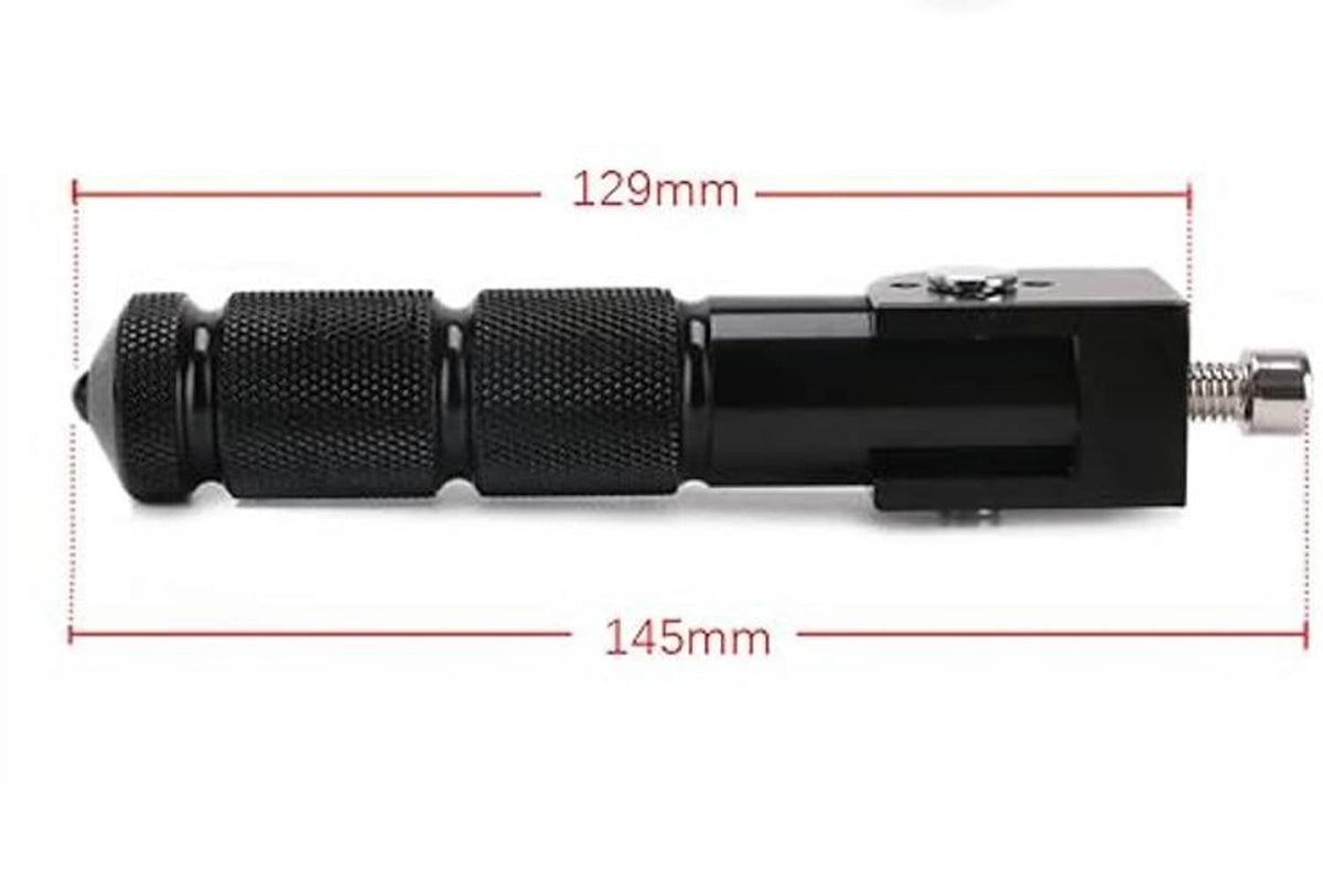 Motorcycle foldable foot peg, black textured grips with metal bracket and threaded stud