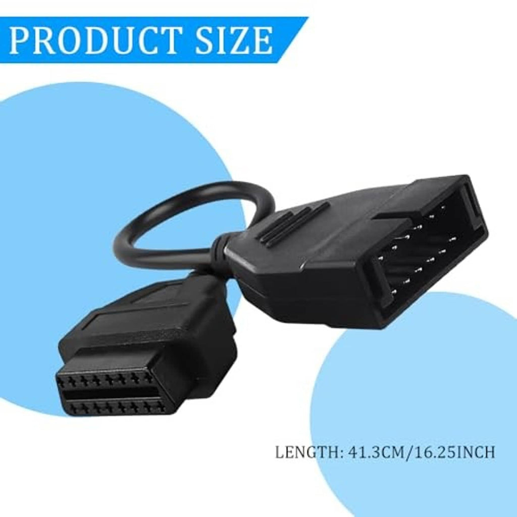 OBD1-to-OBD2 adapter cable showing 12-pin to 16-pin connector ends