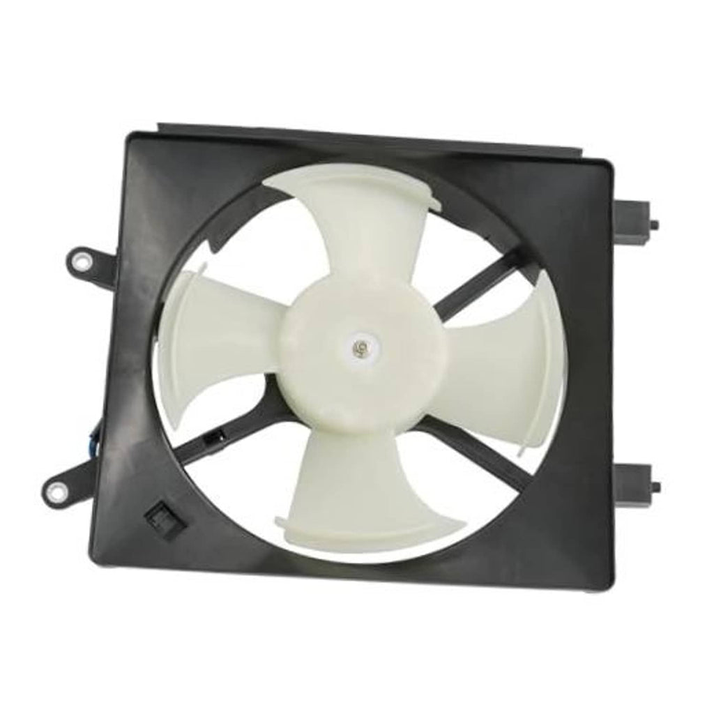 AC condenser cooling fan assembly with white 4-blade fan in black shroud