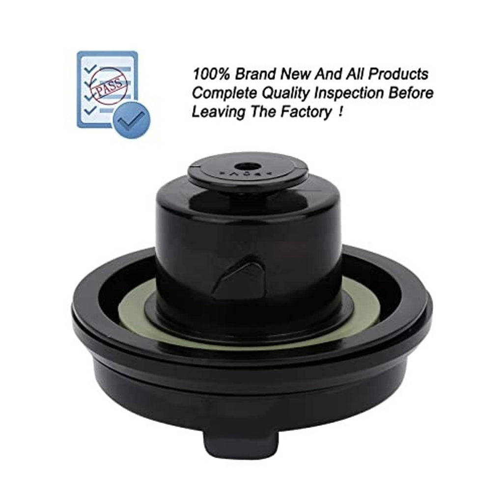 Black fuel tank filler cap with center latch and green sealing ring