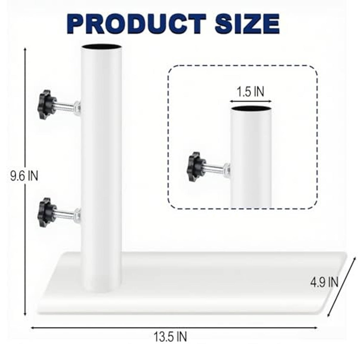 White metal flagpole tire mount with vertical post, base plate, and side clamps