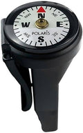 Black waterproof micro compass with white dial and red north arrow, flip-top handle