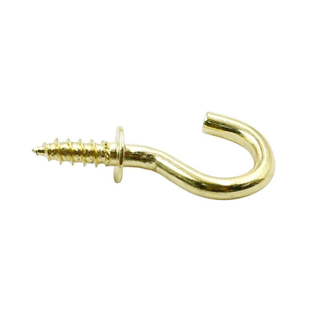 Gold ceiling cup hook screw, single curved hook with pointed threads