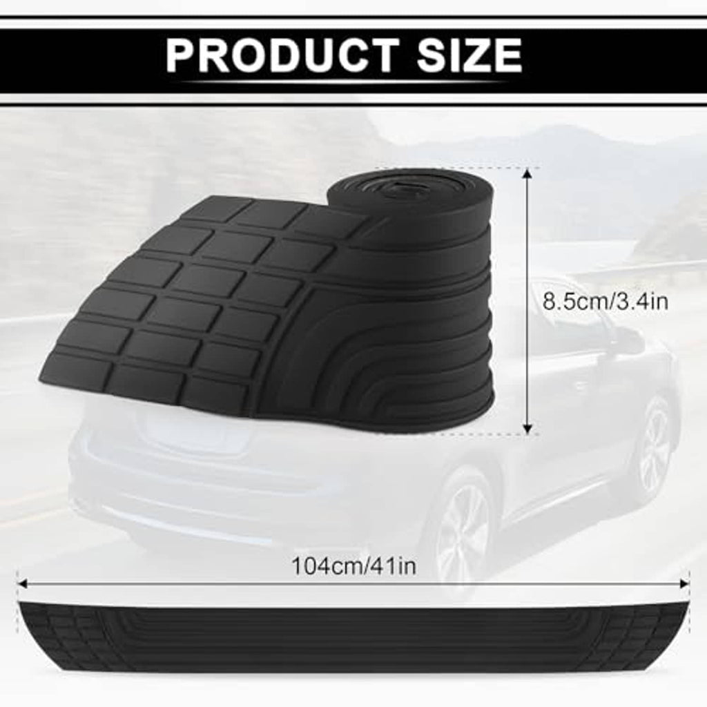 Black molded bumper guard with raised square tread texture and curved center section