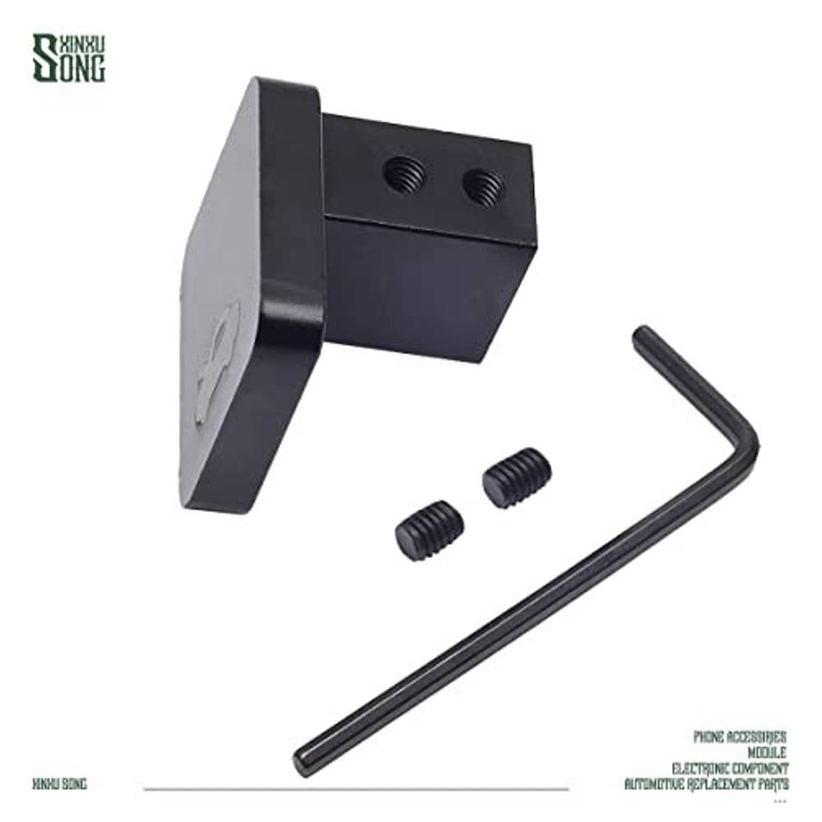 Hood latch release handle repair kit: black bracket with mounting holes, hex key, screws