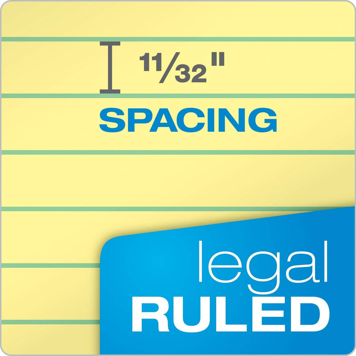 Yellow legal pad with wide legal ruled lines and 1/32 in spacing