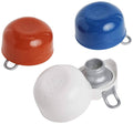 QuikTop can cap set in orange, blue, and white with hinged loop handles