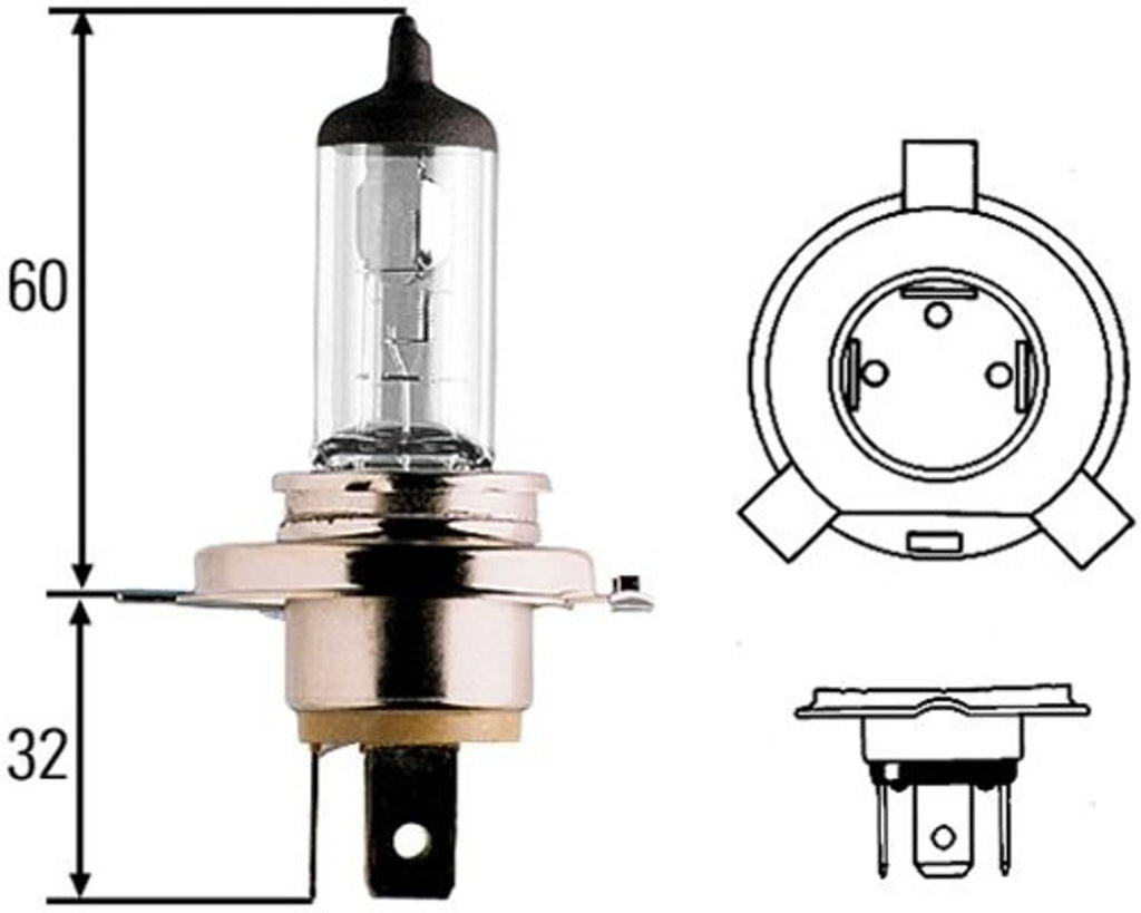 H4 halogen bulb 12V 100/80W with P43t base and contact diagram