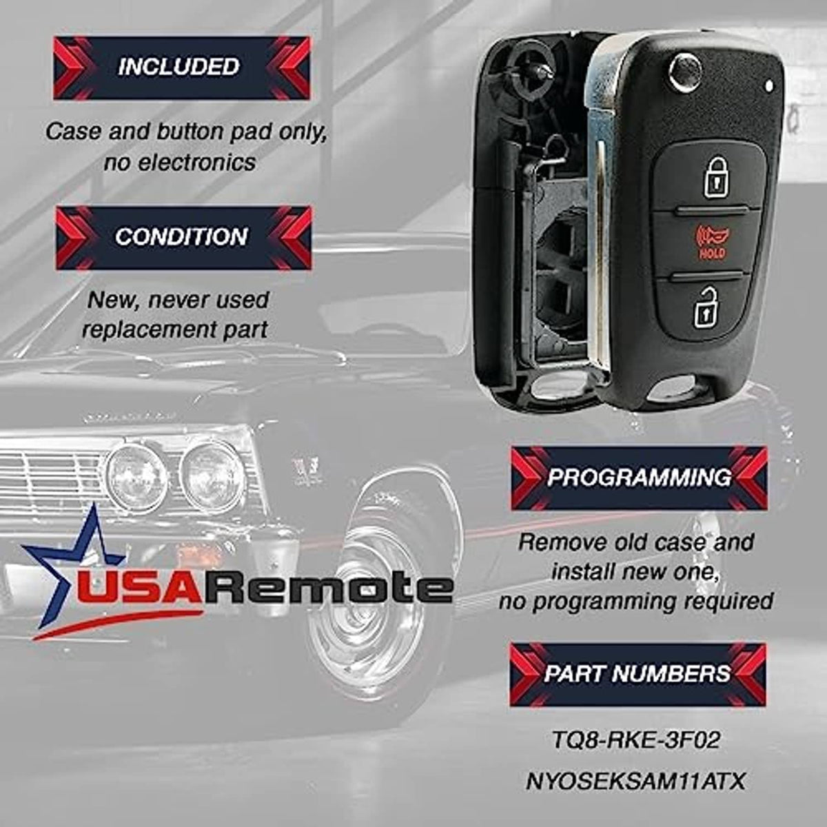 Black flip key fob case with open shell and lock/unlock button pad