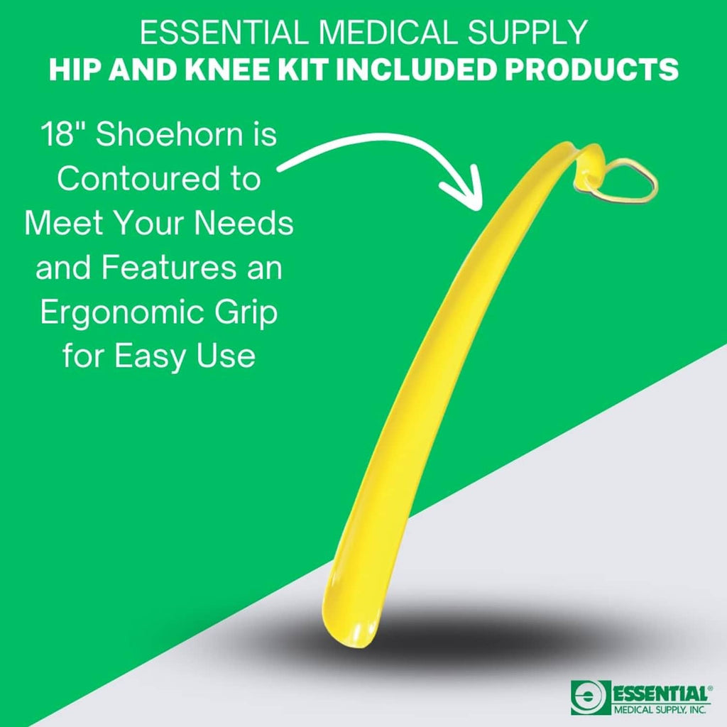 Curved 18 in shoehorn with yellow ergonomic grip