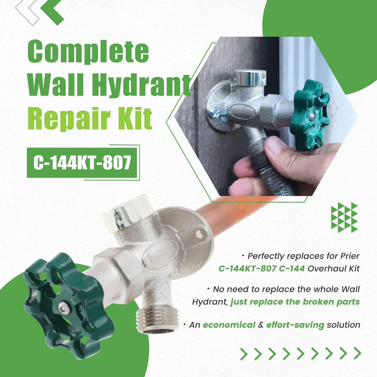 Anti-siphon faucet repair kit assembly parts shown with a wall hydrant valve