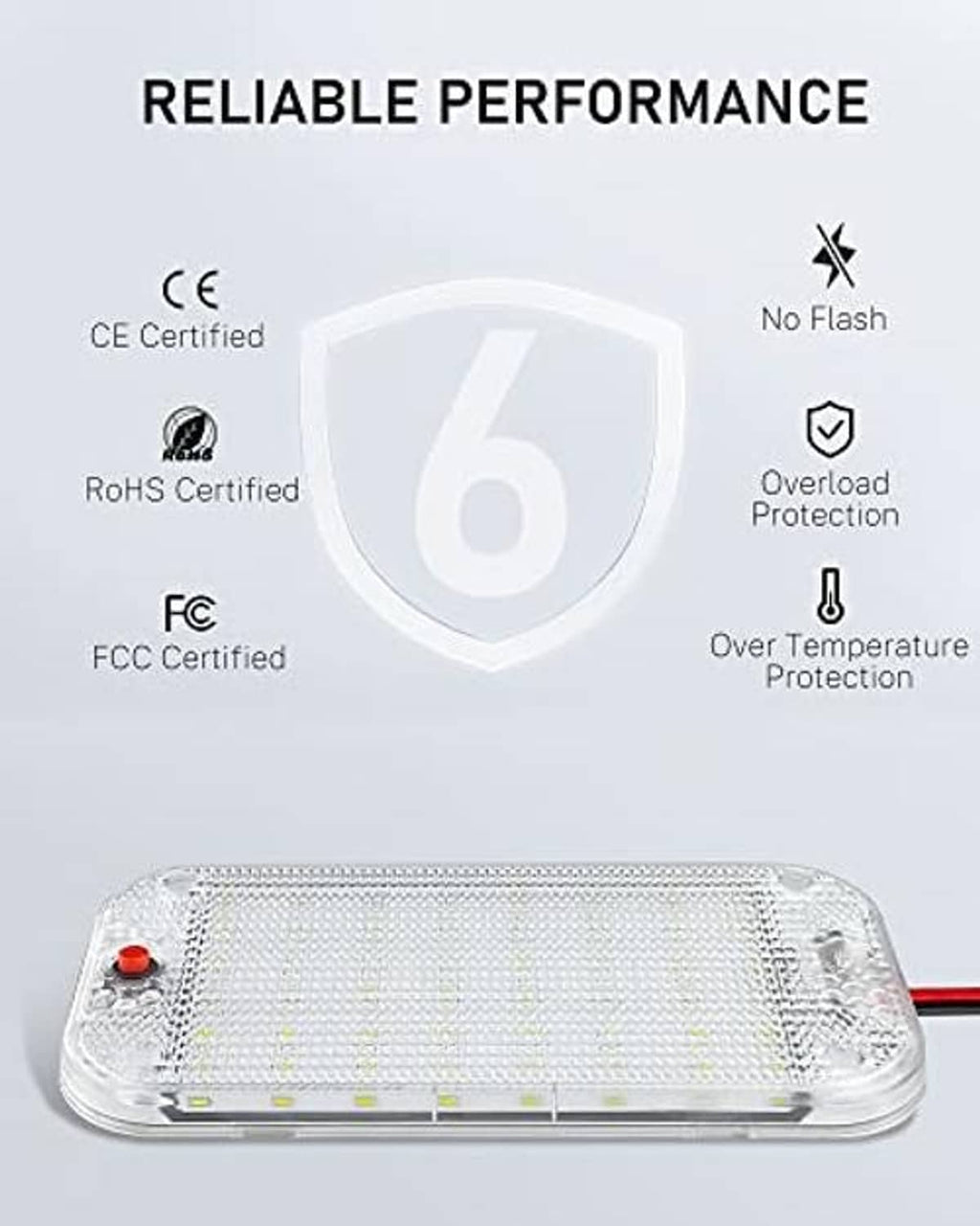 RV LED dome light with clear cover and red wire connection