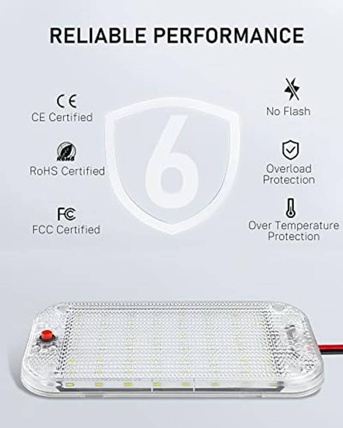 RV LED dome light with clear cover and red wire connection
