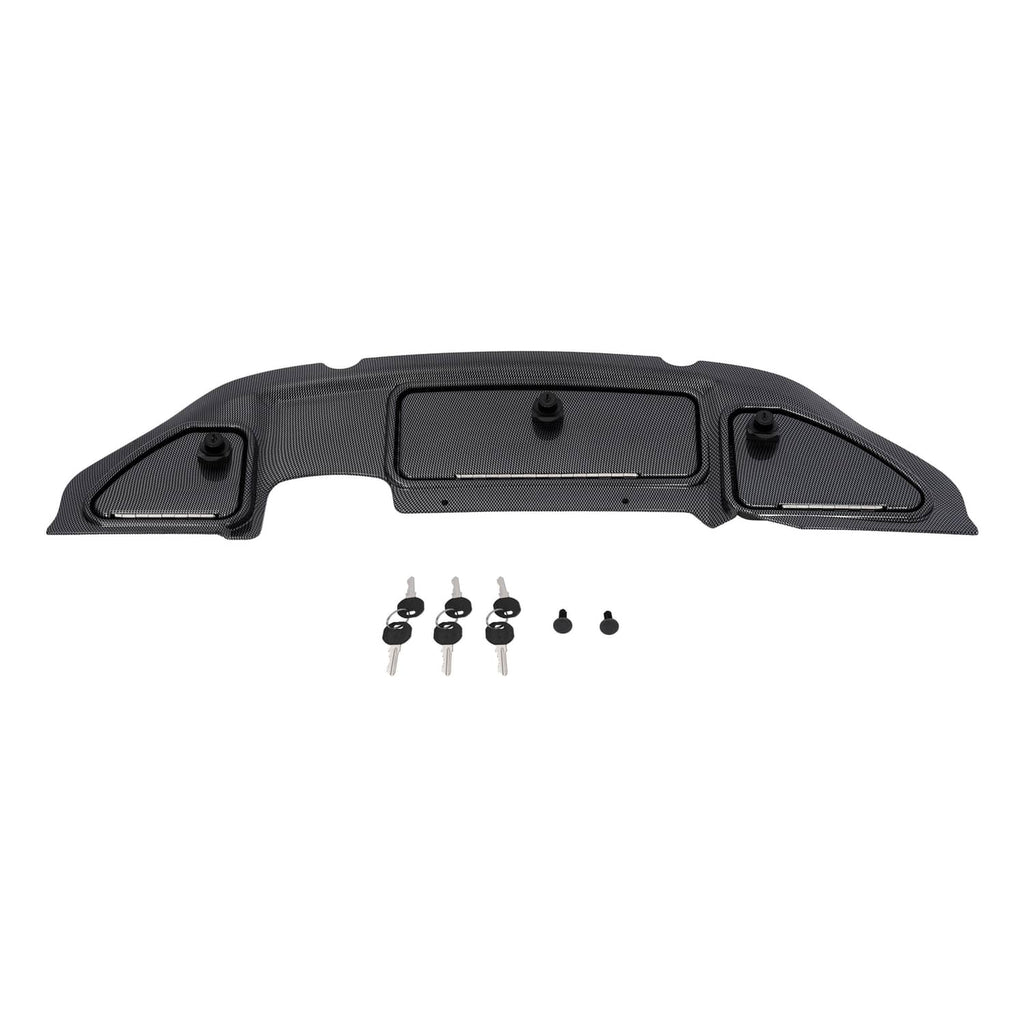 Dark carbon fiber dash kit panel with central display opening and side mounting tabs