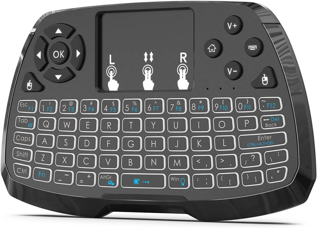 Compact black mini keyboard with touchpad and multicolor backlit keys