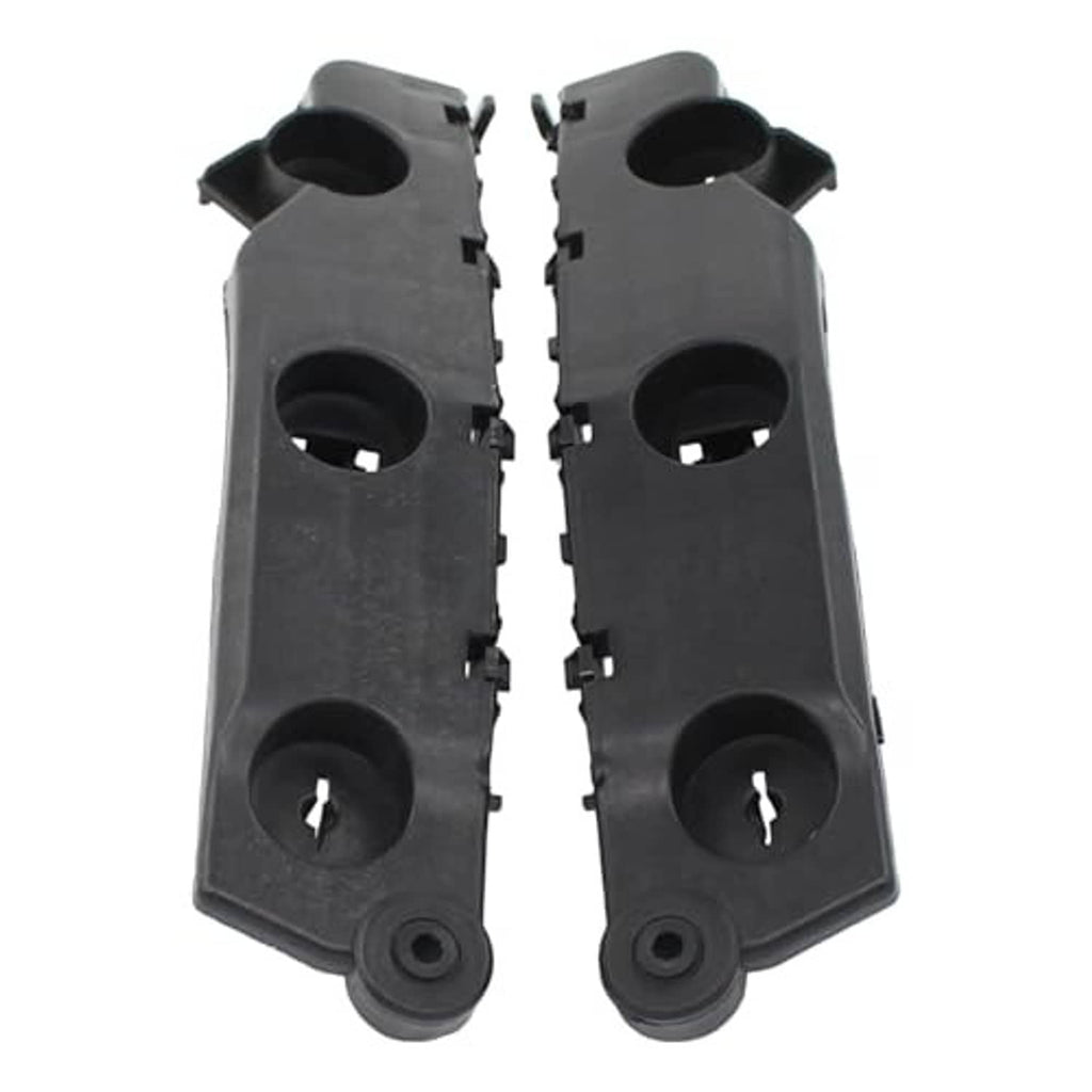 Front bumper bracket pair in black plastic, showing circular holes and bottom mounting boss.