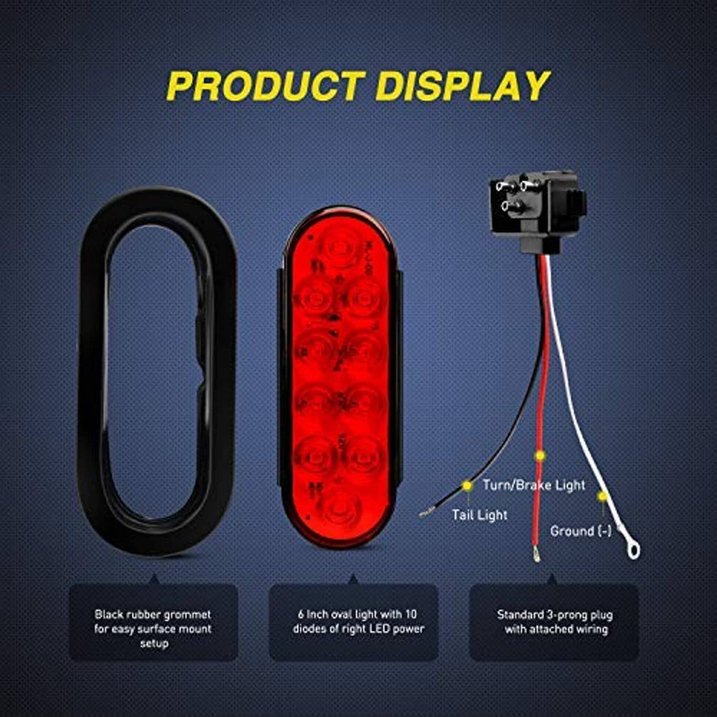 Oval red LED tail light kit with mounting grommet and wire lead connections