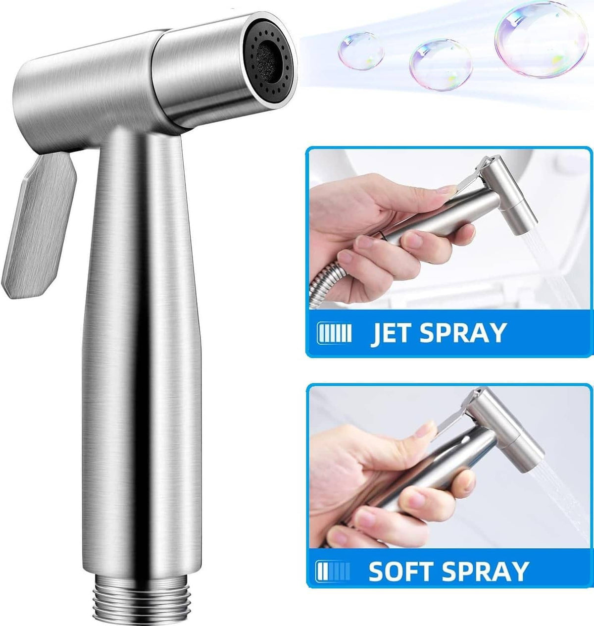 Stainless steel handheld bidet sprayer with spray head and hand-held use preview