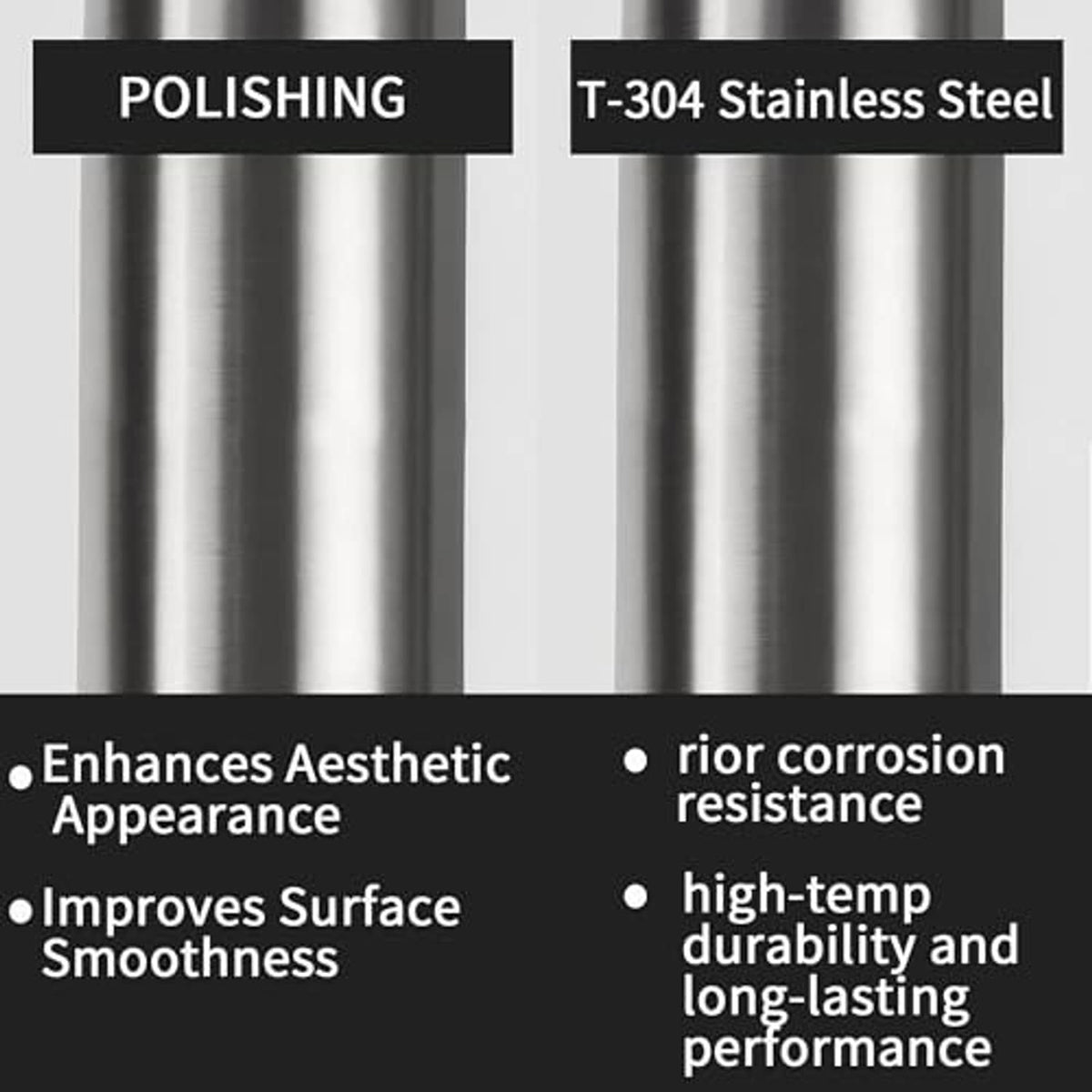 Polished stainless steel exhaust adapter tube section with smooth exterior finish