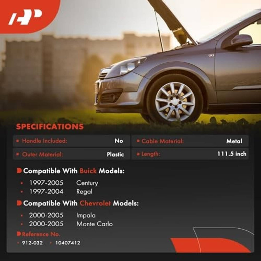 Hood latch release cable compatibility chart for Buick and Chevrolet models