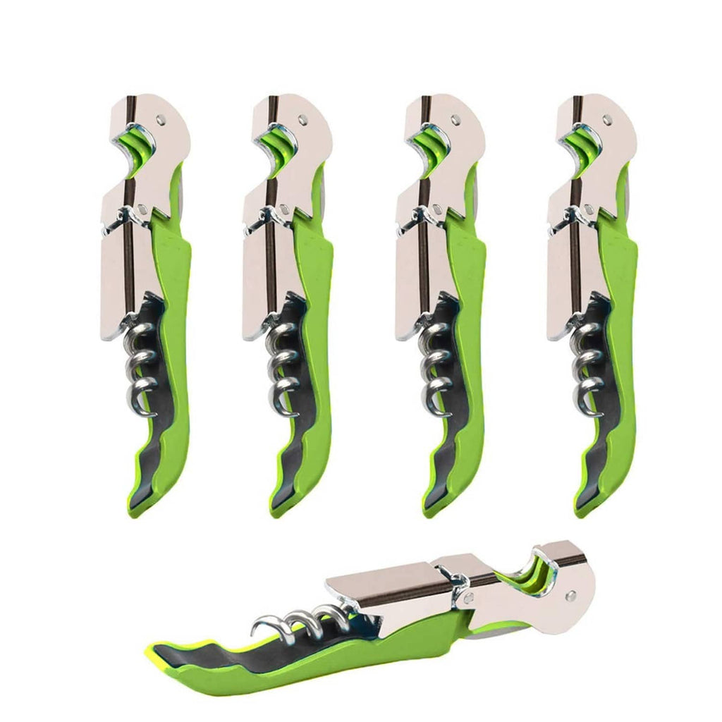 Green waiter corkscrew wine opener set of four with lever and spiral worm