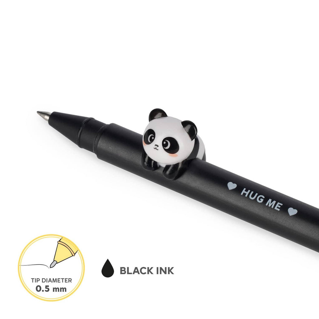 Black panda gel pen with 0.5 mm tip, black ink, Hug Me hearts.