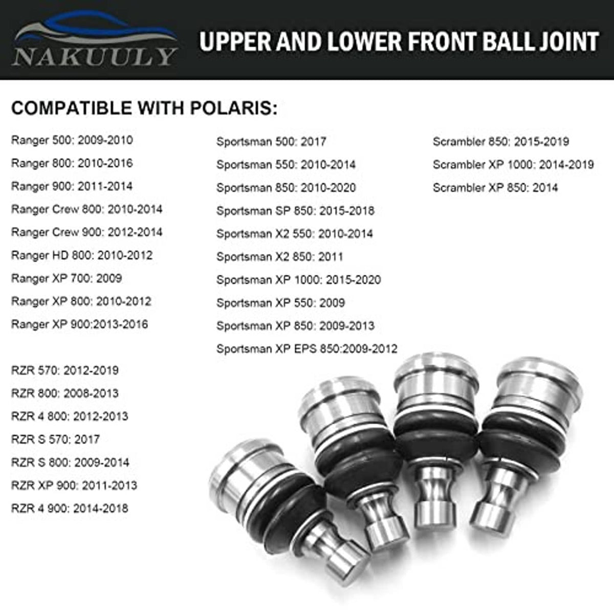 4-piece upper and lower front ball joint set with black boots and metal housings