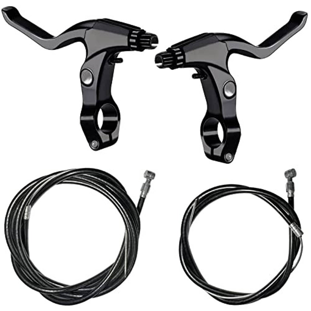 Bicycle brake lever set with black alloy levers and two brake cables, dual pack