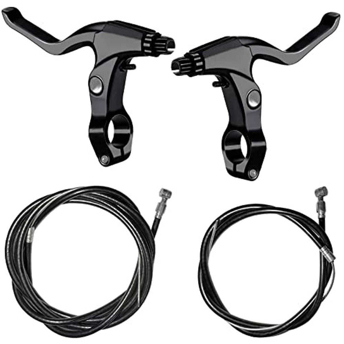 Bicycle brake lever set with black alloy levers and two brake cables, dual pack