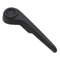 Black recliner handle lever with circular control button on long arm.