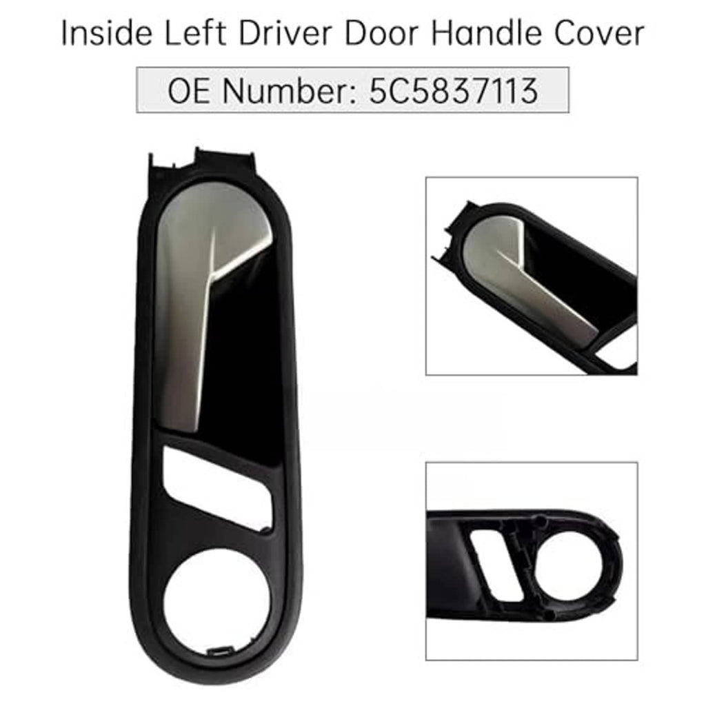Interior left driver door handle cover set view, black frame with beige panel and openings