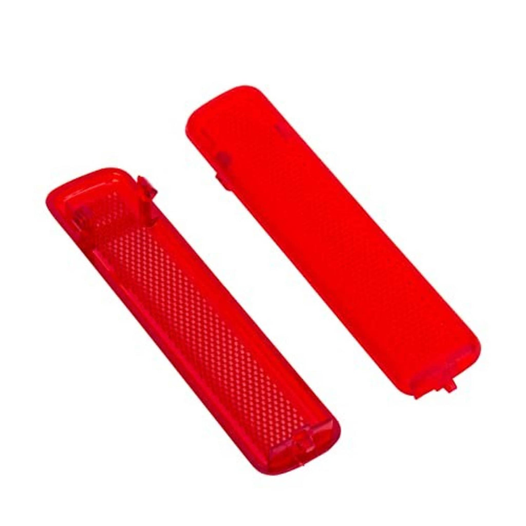 Set of two red door reflector panels with textured reflector lenses and ends
