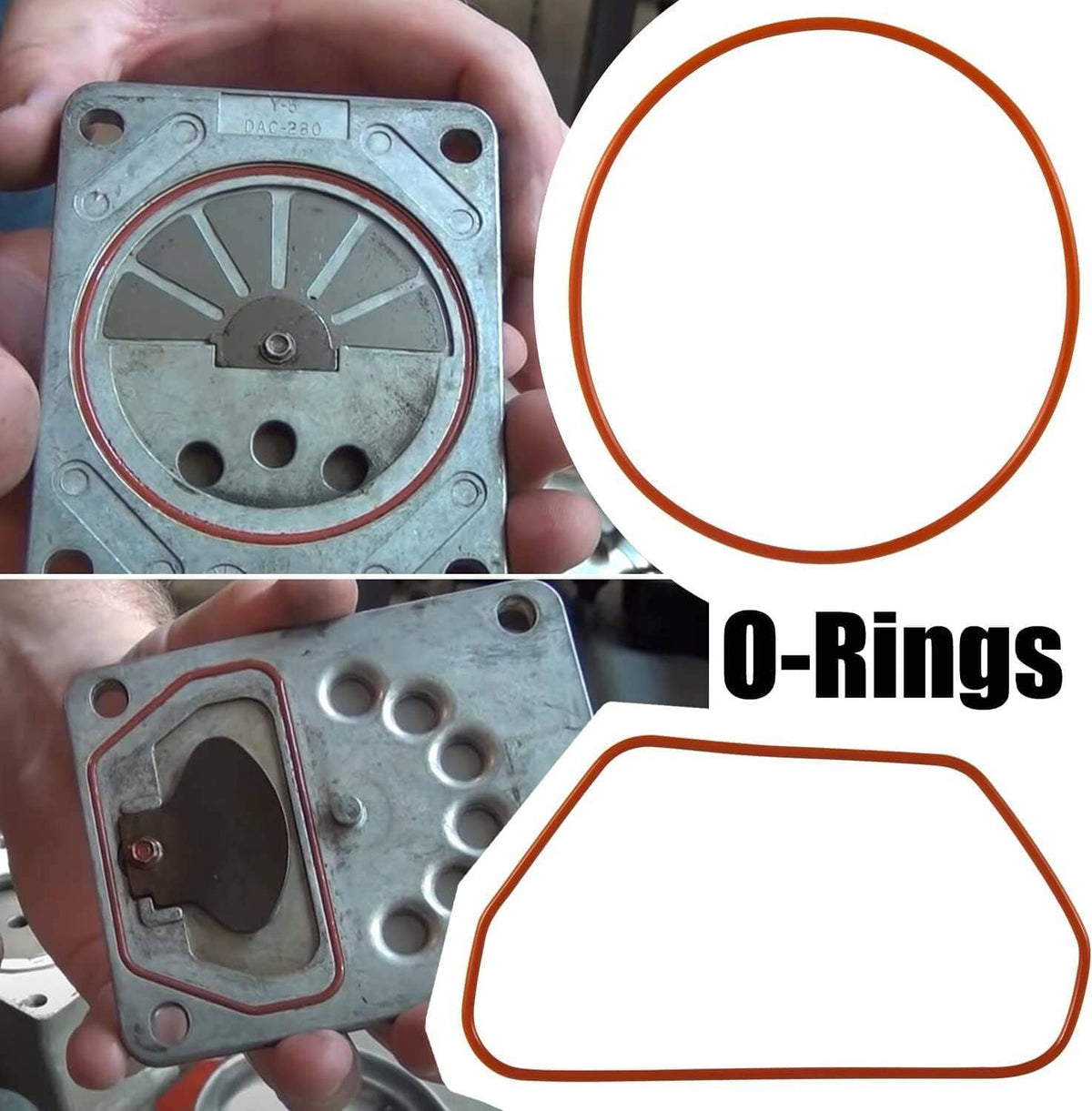 Metal valve plate and circular O-ring seals included in piston kit