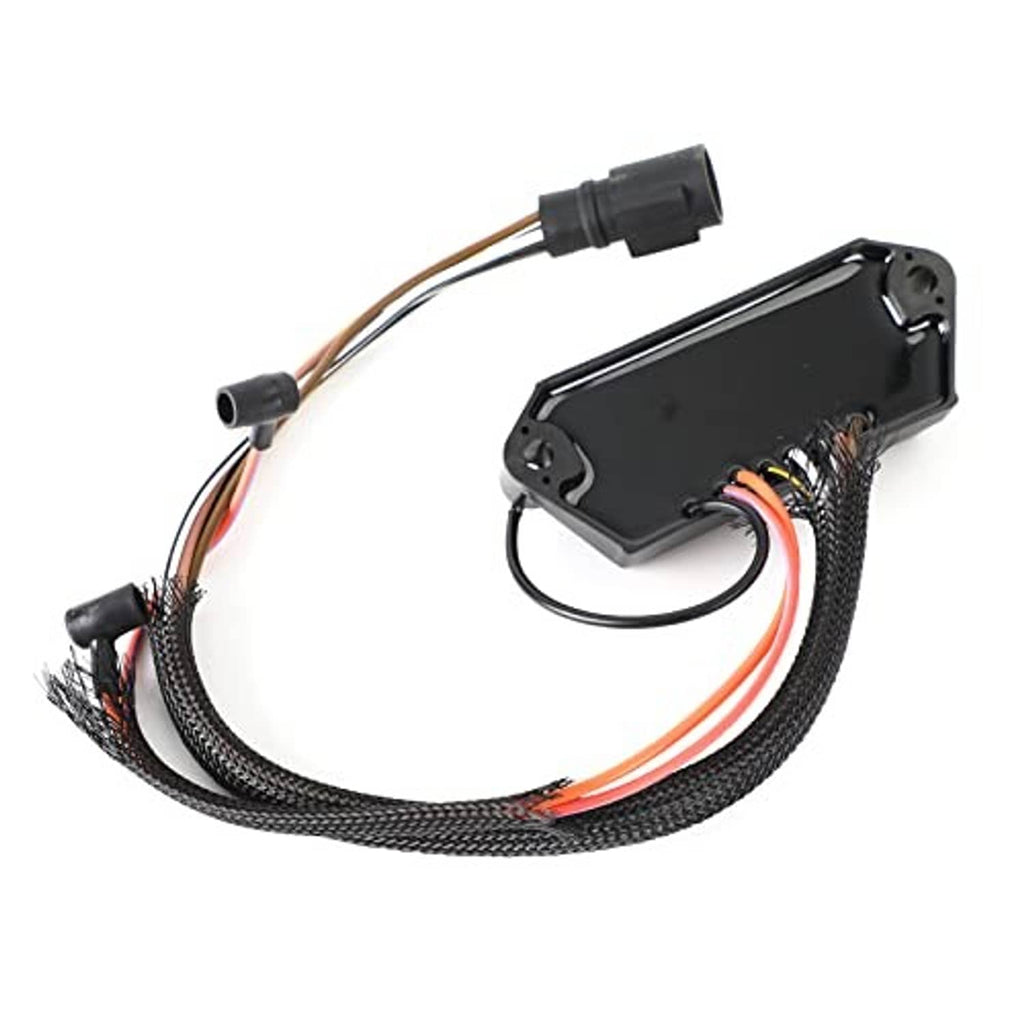 CDI switch box assembly with black module, bundled braided wires, and two external connector ends