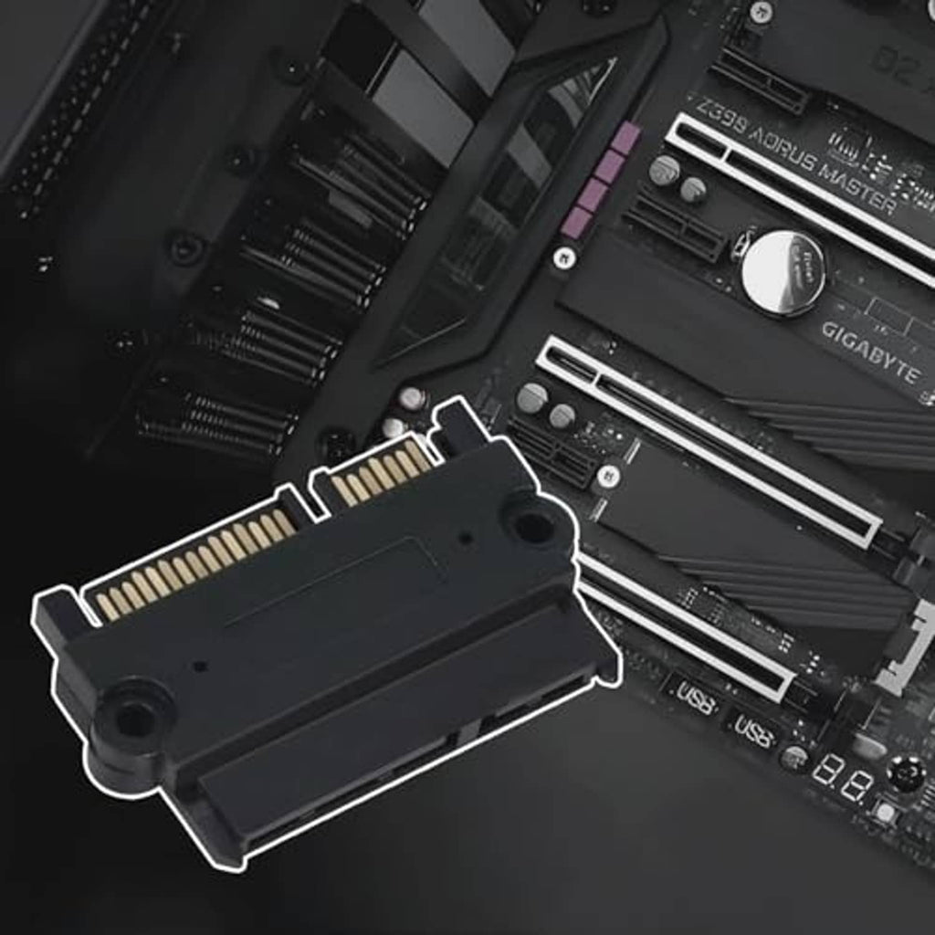 SATA HDD adapter installed on a motherboard, 22-pin connector near SATA ports