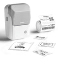 Grey NIIMBOT Bluetooth label printer with label roll and example stickers