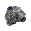 Metal transfer case housing with blue seal ring and mounting bolts, side view