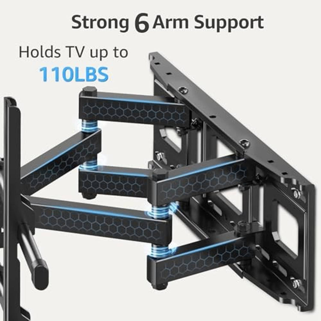 Full motion TV wall mount with six-arm support structure and VESA bracket, black