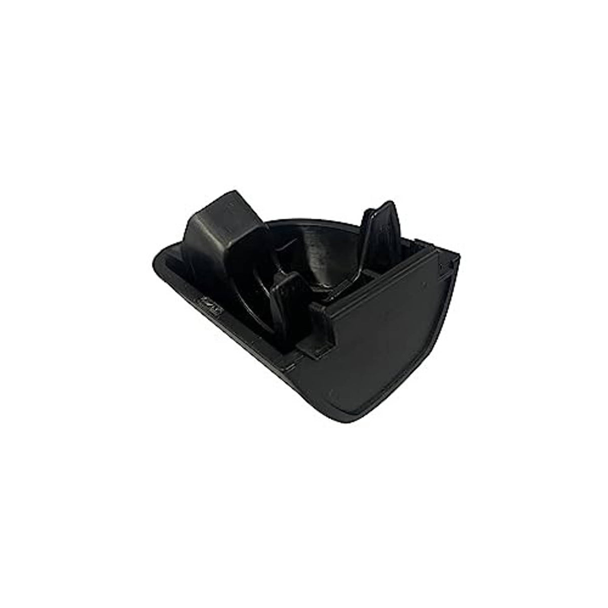 Black exterior door handle trim with latch opening and raised mounting clips