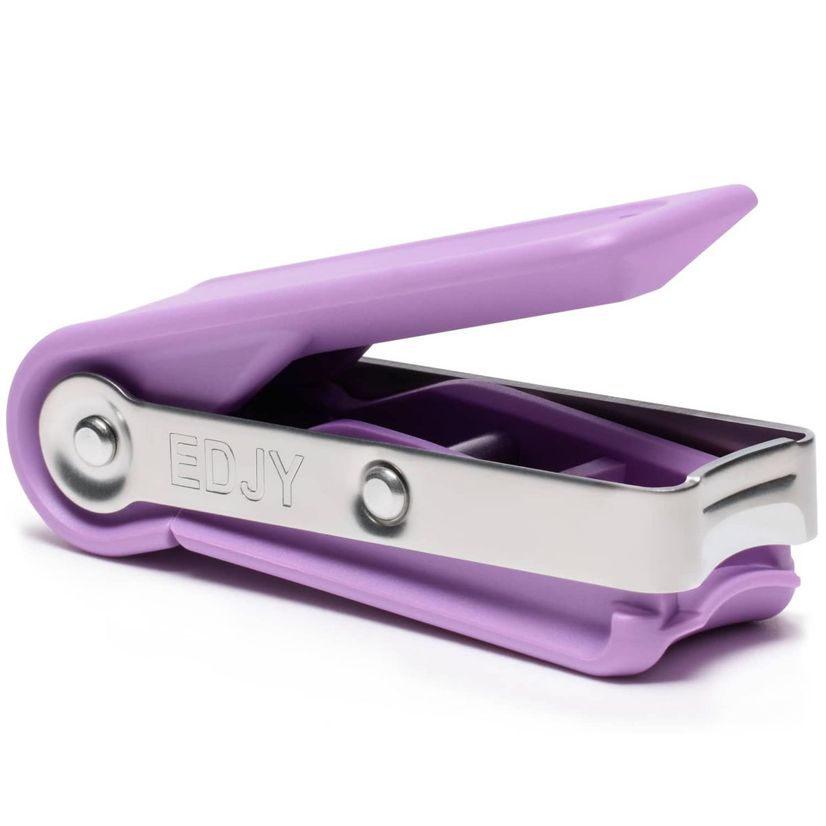 Lilac stainless steel fingernail cutter with curved precision blades, 1-pack.