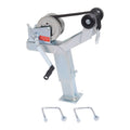 Adjustable boat trailer winch post with roller, chrome steel frame and black handle.