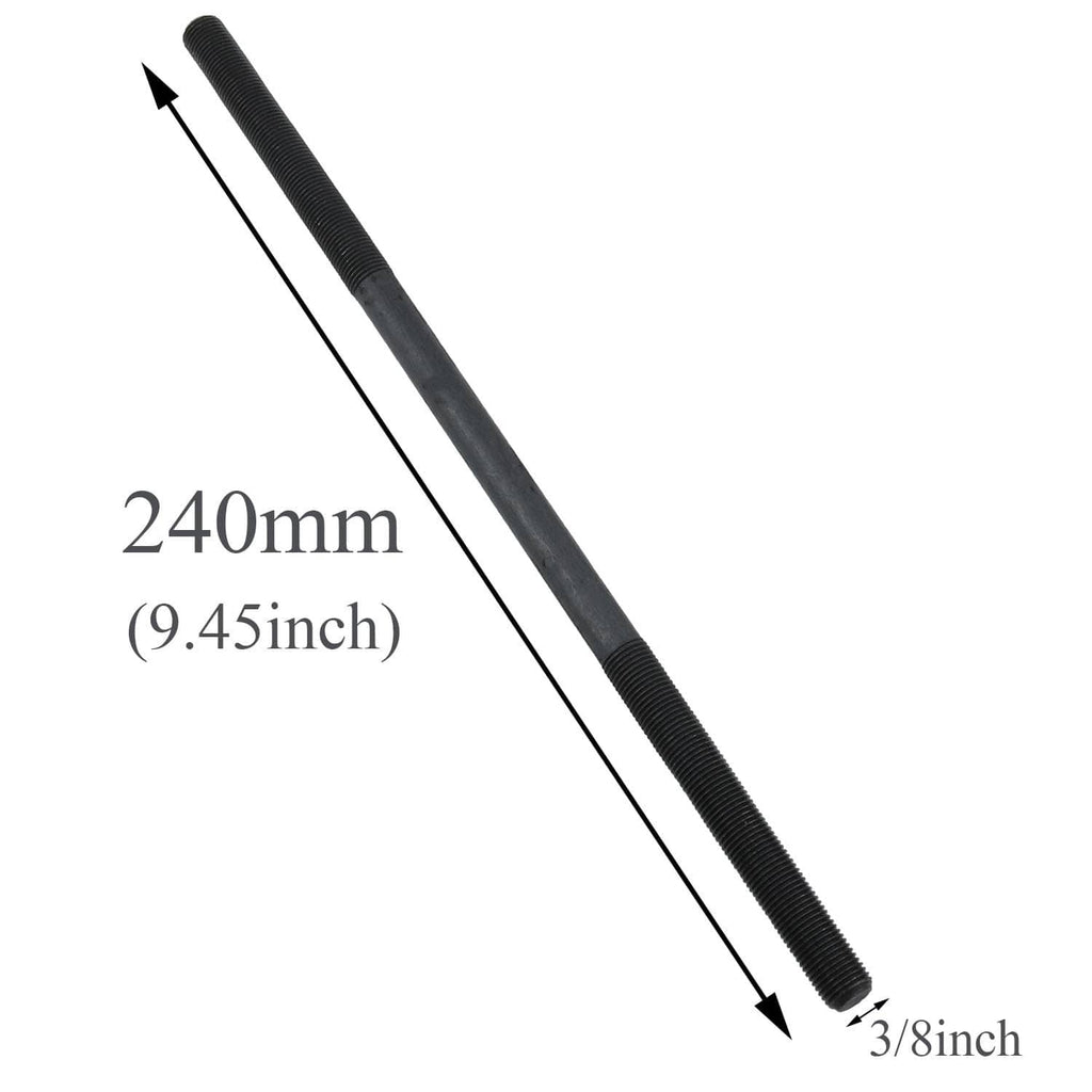 Black threaded bike axle rod for rear hub, long shaft with end fittings
