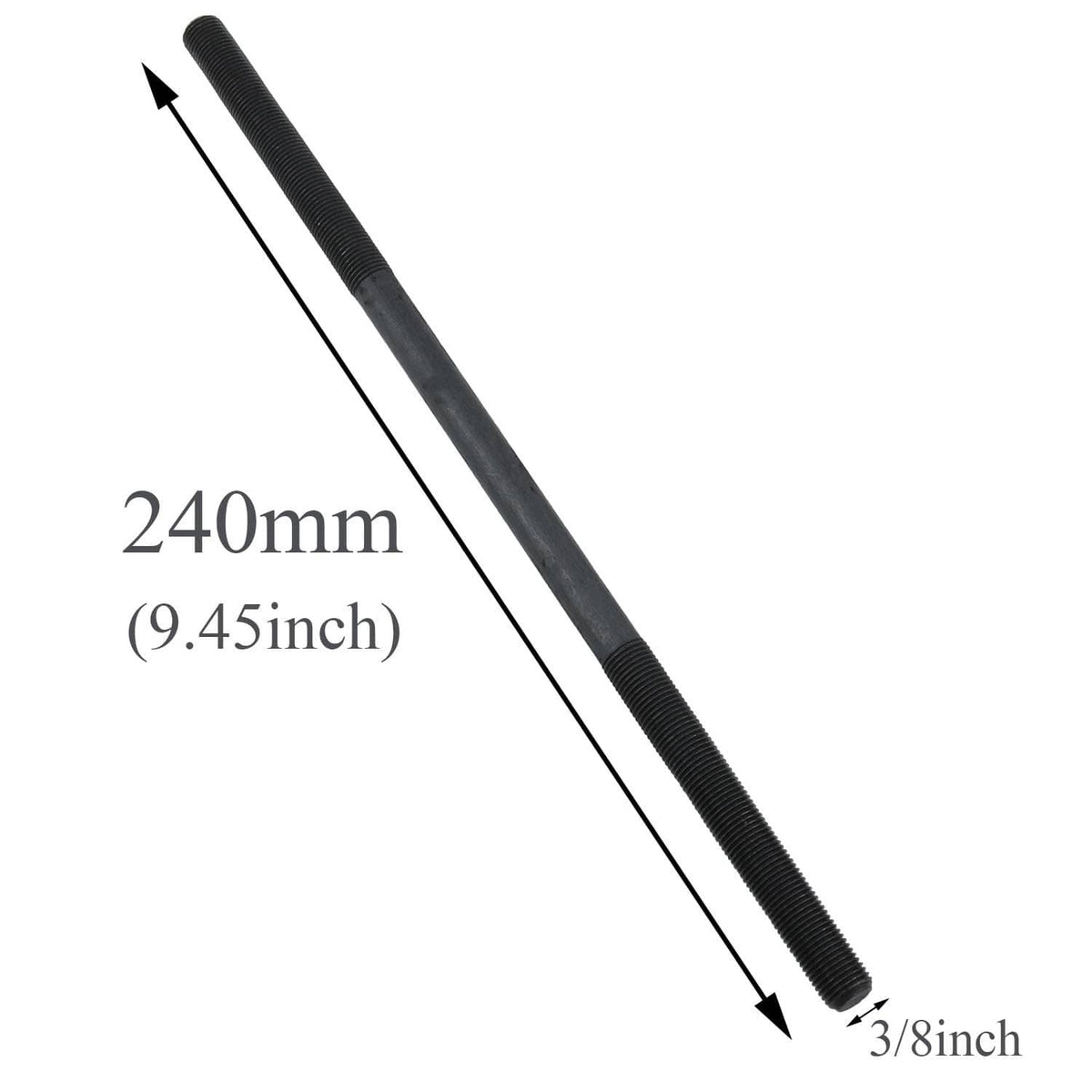 Black threaded bike axle rod for rear hub, long shaft with end fittings