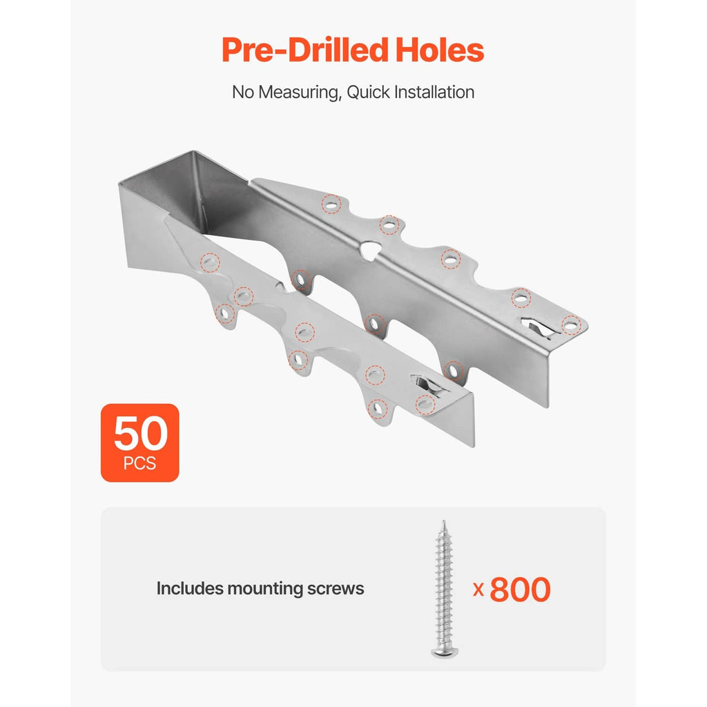 Pack of 50 steel face-mount joist hangers with pre-drilled mounting holes