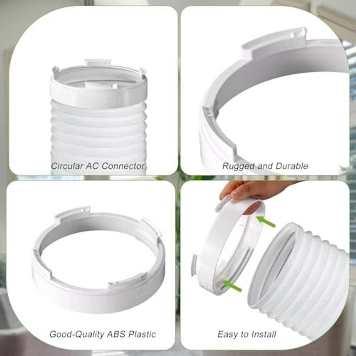 Plastic AC exhaust hose coupler with ribbed hose attachment and snap-fit connectors