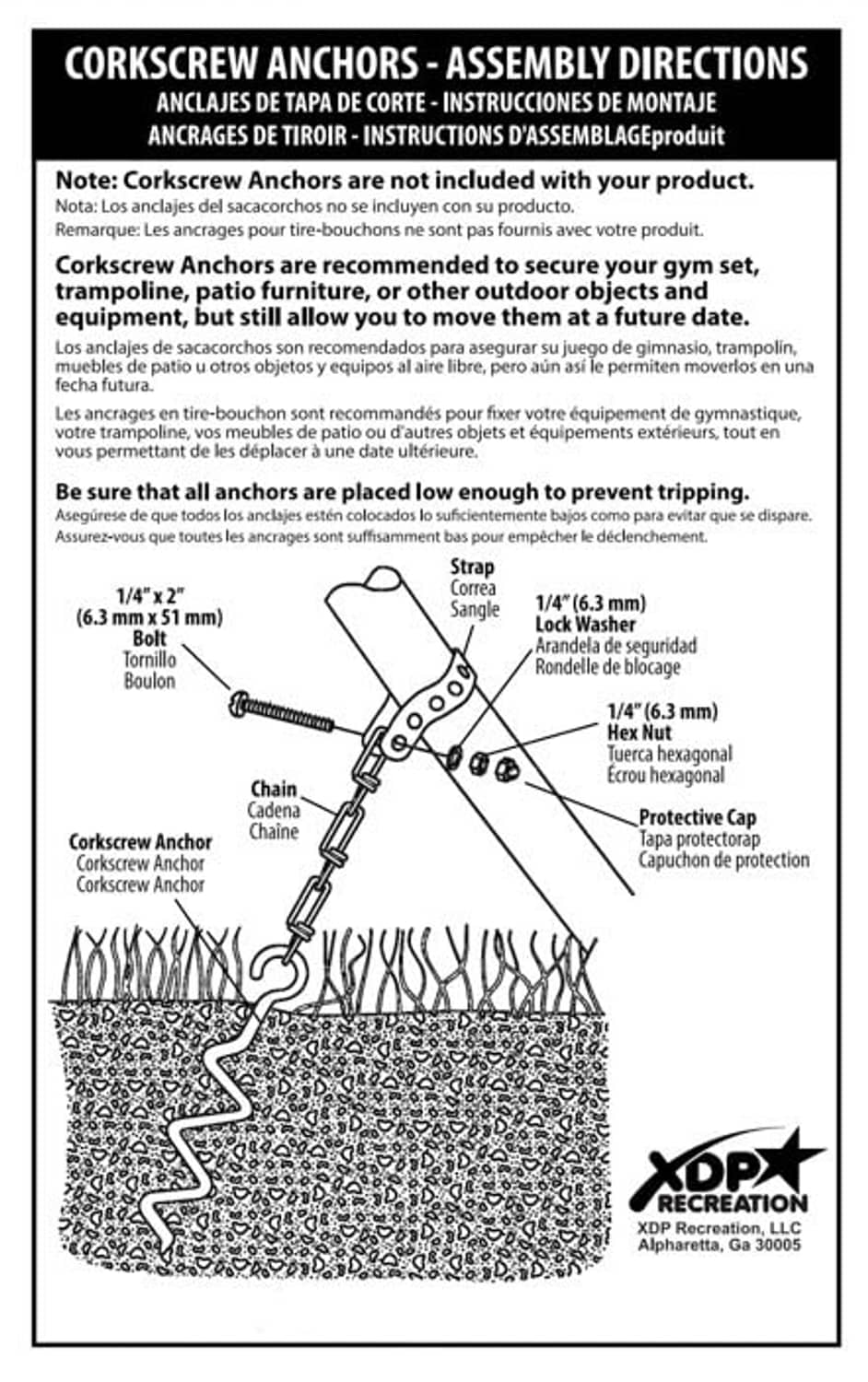 Corkscrew ground anchors assembly directions panel with diagram